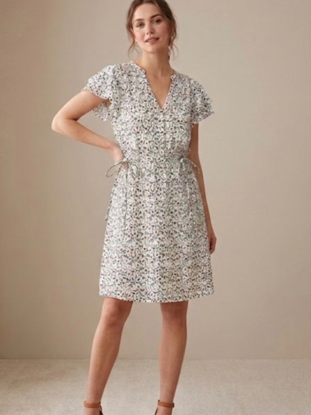H&M White Knee-High Dress with Floral Print - Small